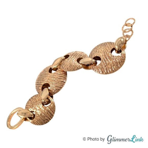 Gold Plated Sterling Silver Textured Puffy Circles Modernist Statement Bracelet - Picture 6 of 10